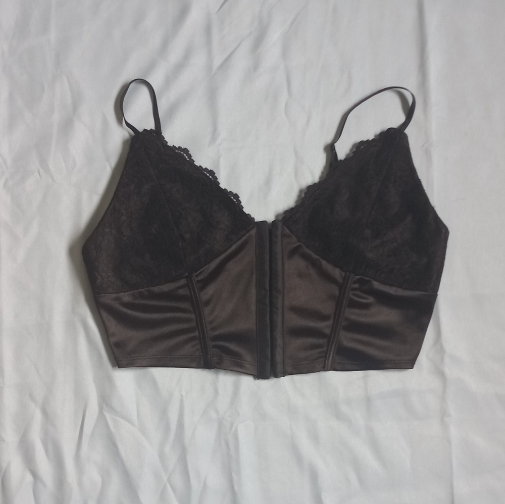 Hesperus black satin and lace top